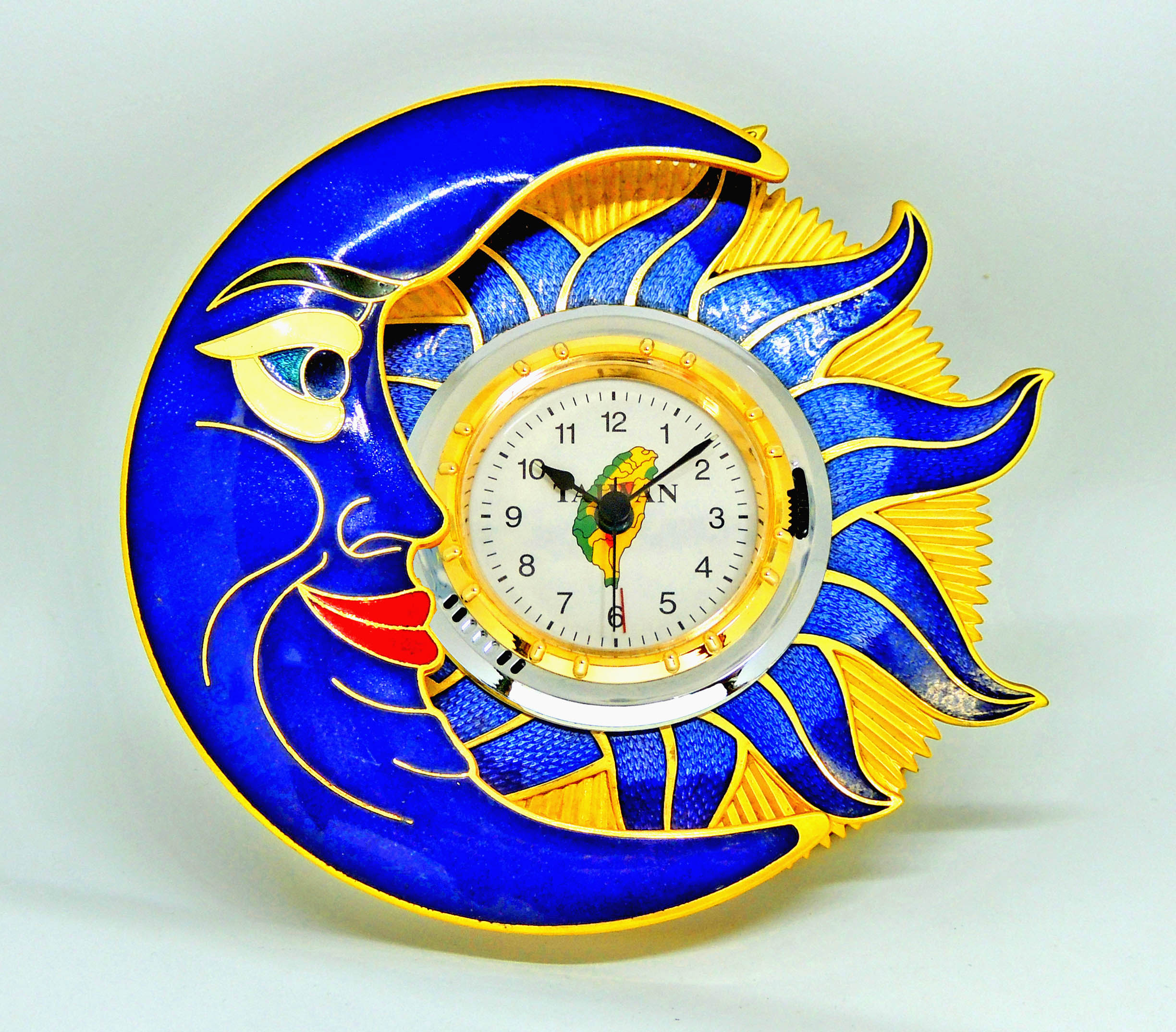 table clock-alarm clock-cloisonne sun & moon table clock-1