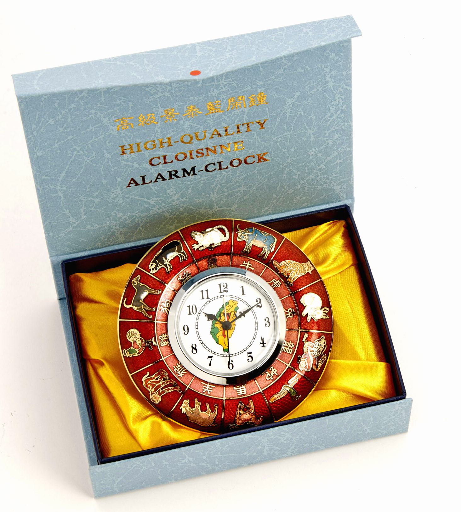 table clock-alarm clock-cloisonne 12 chinese zodiac table clock-red