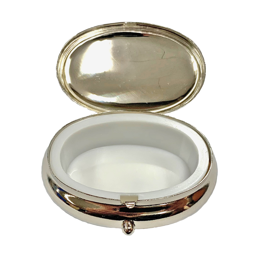 decorative pill box | metal pillbox | cloisonne oval shaped pill box
