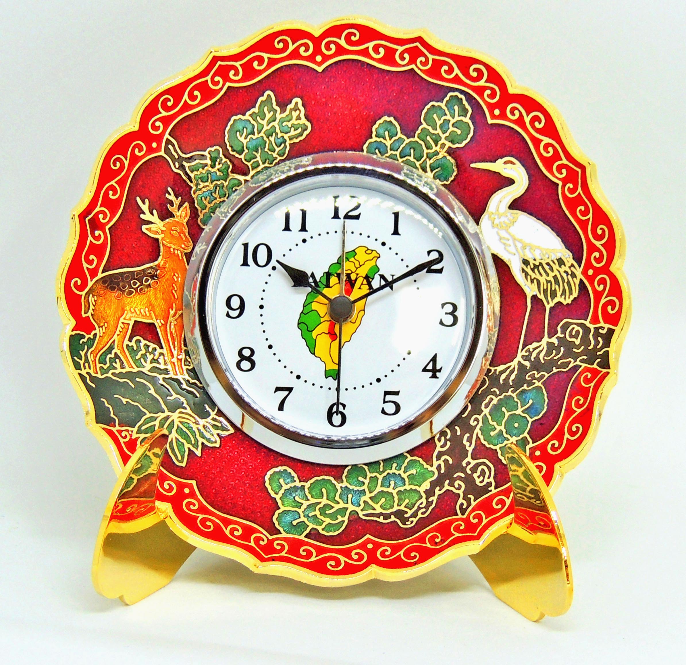 table clock-alarm clock-cloisonne plate shaped table clock-1