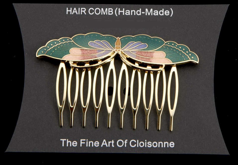 hair comb-hair accessories for women-cloisonne hair comb-green