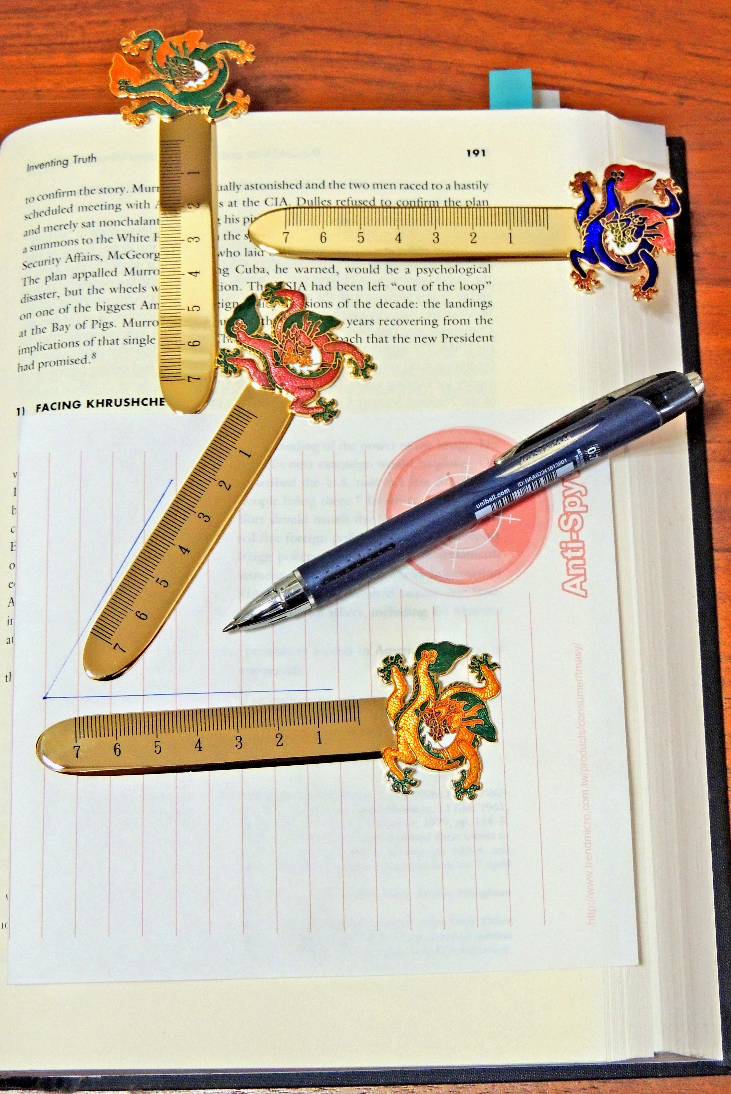enamel bookmark, closonne ruler & letter opener