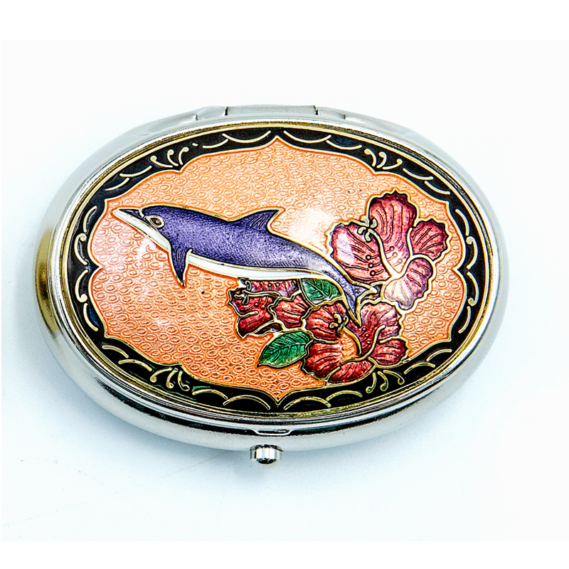 cloisonne oval jewelry box-silver
