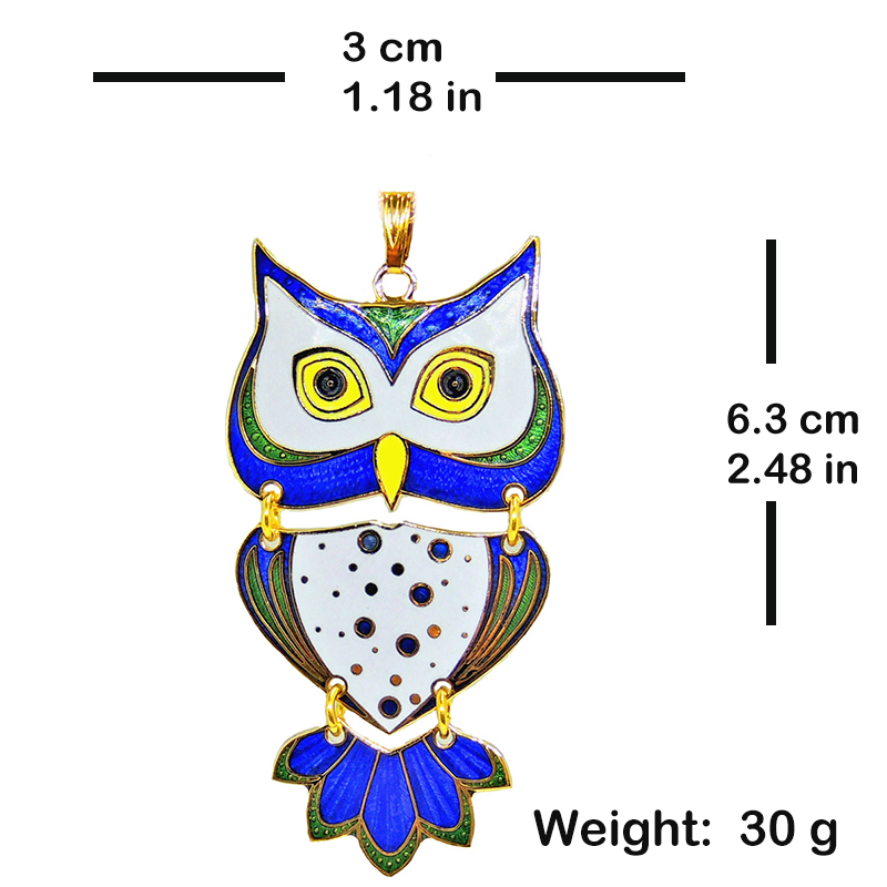 cloisonne owl necklace detail